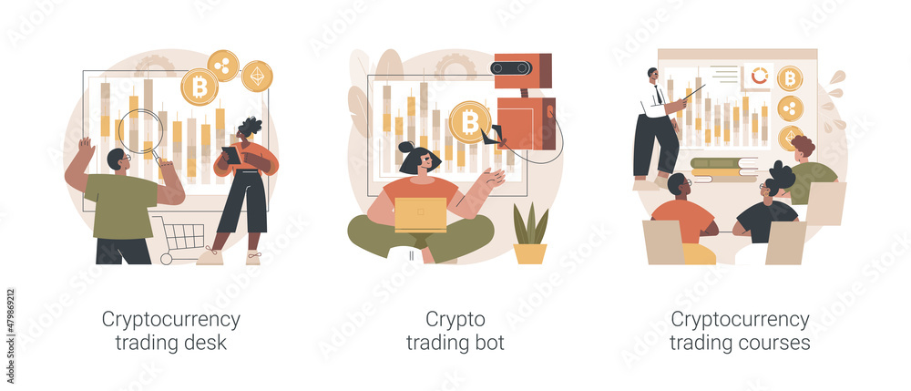 Digital tokens abstract concept vector illustration set. Cryptocurrency trading desk, crypto trading bot, trading courses, bitcoin futures, financial technology, blockchain ICO abstract metaphor. Digital tokens abstract concept vector illustration set. Cryptocurrency trading desk, crypto trading bot, trading courses, bitcoin futures, financial technology, blockchain ICO abstract metaphor.
