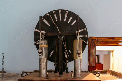 Old electrostatic machine, Wimshurst generator in abandoned school photo
