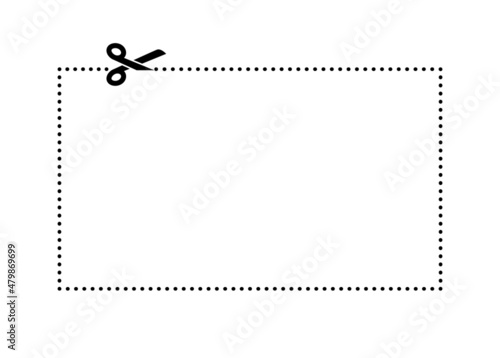 Scissor cut line icon. Black scissor border paper background cutout line coupon