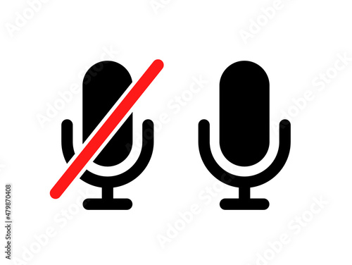 Mic mute icon burron symbol. Mic recorder vector off black flat icon set voice