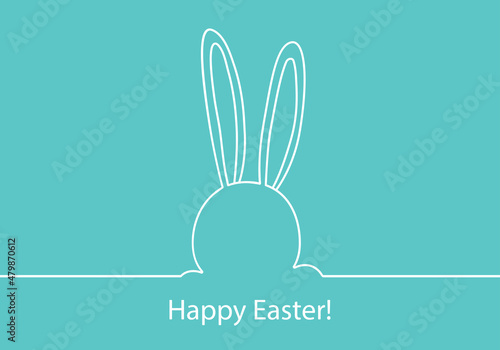 Wallpaper Mural Easter bunny continuous one line vector icon, drawing rabbit outline cute animal, white minimal contour ears hare on blue background. Funny simple greeting card Torontodigital.ca
