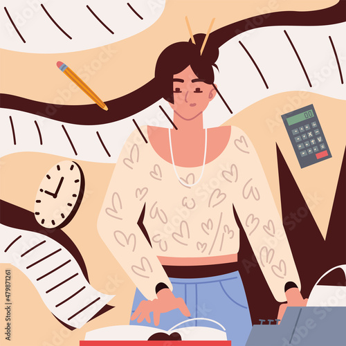 employee woman multitasking