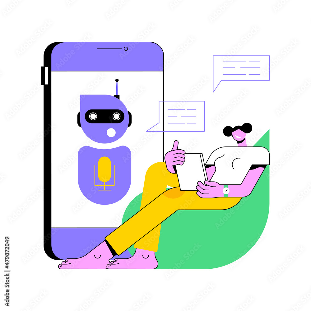 Chatbot virtual assistant abstract concept vector illustration. internet, online smart robot, device conversation, media dialog, system project, technology, web software app abstract metaphor.
