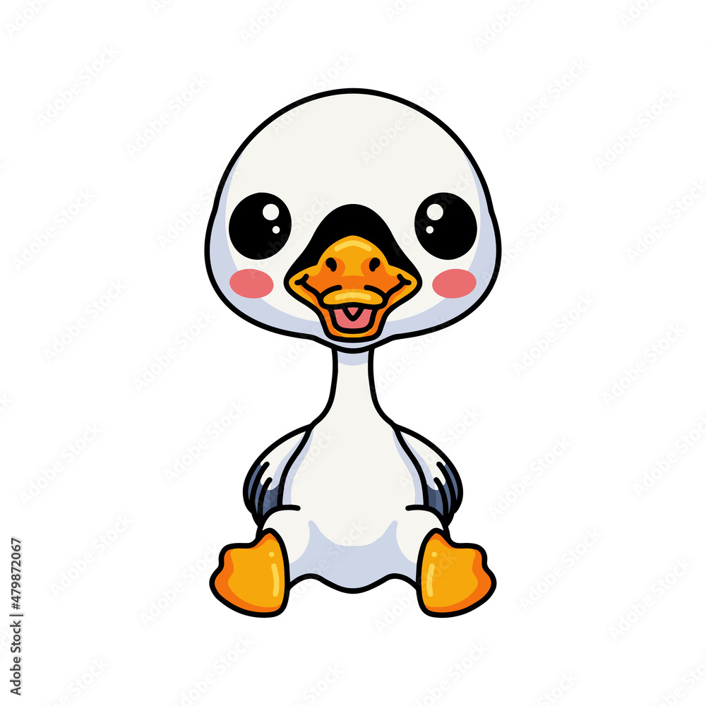 Fototapeta premium Cute little goose cartoon sitting
