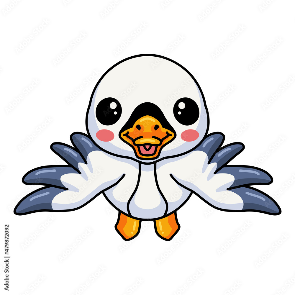 Fototapeta premium Cute little goose cartoon flying