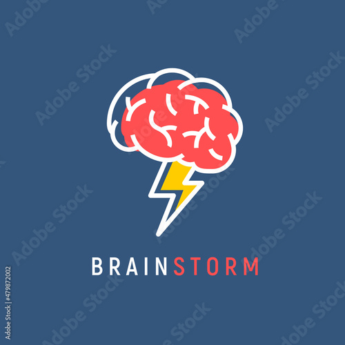 Brainstorm vector icon idea. Brain storm lighting power creative concept, mind illustration