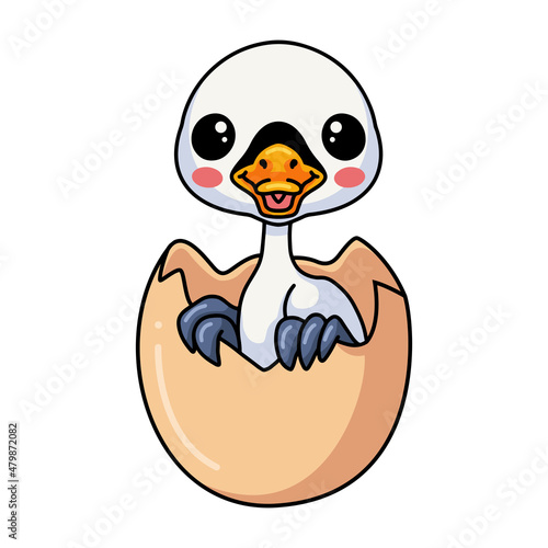 Cute little goose cartoon hatching from egg