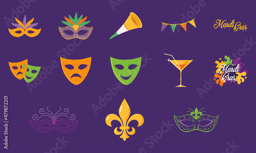 icons set mardi gras