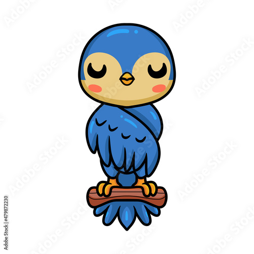 Cute little blue bird cartoon on tree © frescostudio