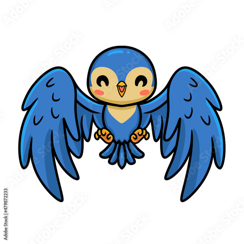 Cute little blue bird cartoon flying