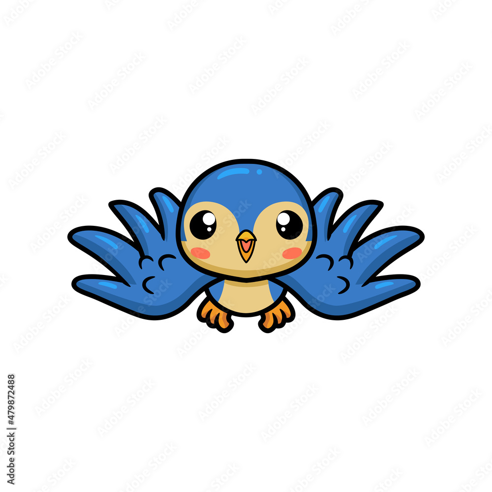 Cute little blue bird cartoon flying Cute little blue bird cartoon flying