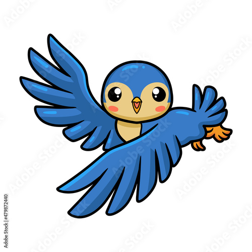 Cute little blue bird cartoon flying