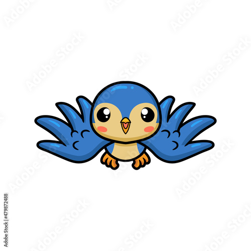 Cute little blue bird cartoon flying