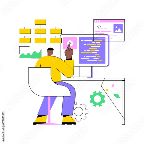 CMS development abstract concept vector illustration. CMS, program development service, online content management system, website interface design, UI element, site menu bar abstract metaphor.
