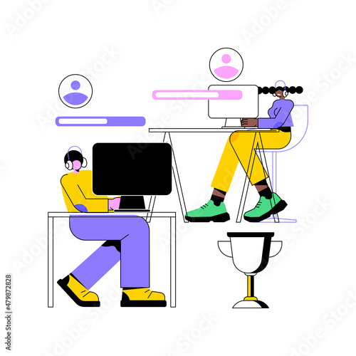 E-sport abstract concept vector illustration. Multiplayer video game, cybersport market, e-sport tournament, competitive computer e-games online, simulator, central arena abstract metaphor.