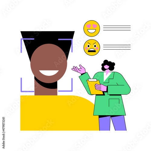 Emotion detection abstract concept vector illustration. Speech, emotional state recognition, emotion detection from text, sensor technology, machine learning, AI reading face abstract metaphor.