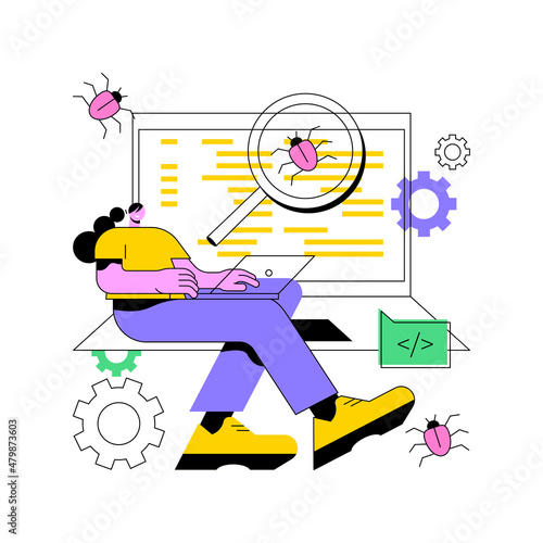 Software testing abstract concept vector illustration. IT software application testing, quality assurance, QA team, bug fixing, automation and manual, website and mobile abstract metaphor.
