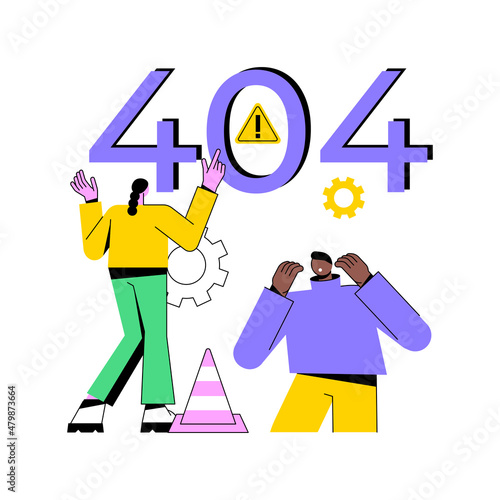 404 error abstract concept vector illustration. Error webpage, 404 template, browser download failure, page not found, server request, unavailable, website communication problem abstract metaphor.