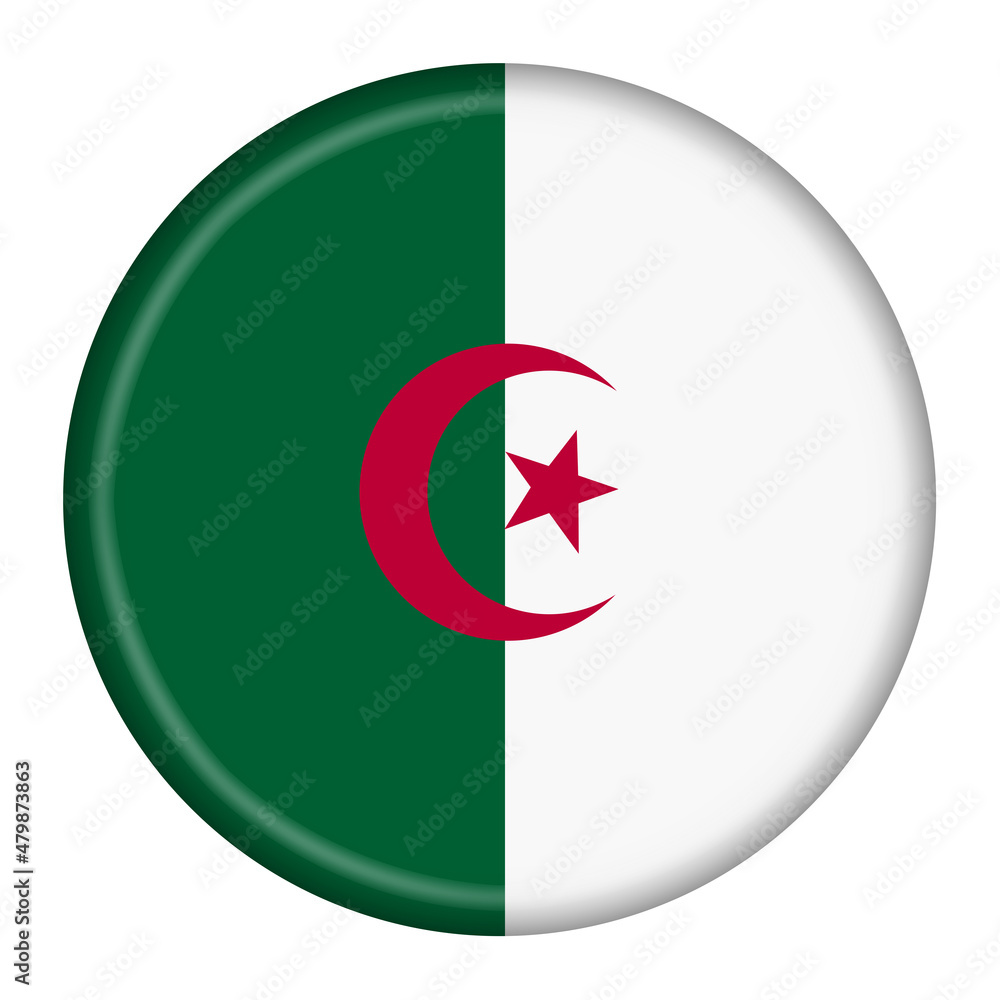 Algeria flag button 3d illustration with clipping path Algeria flag button 3d illustration with clipping path