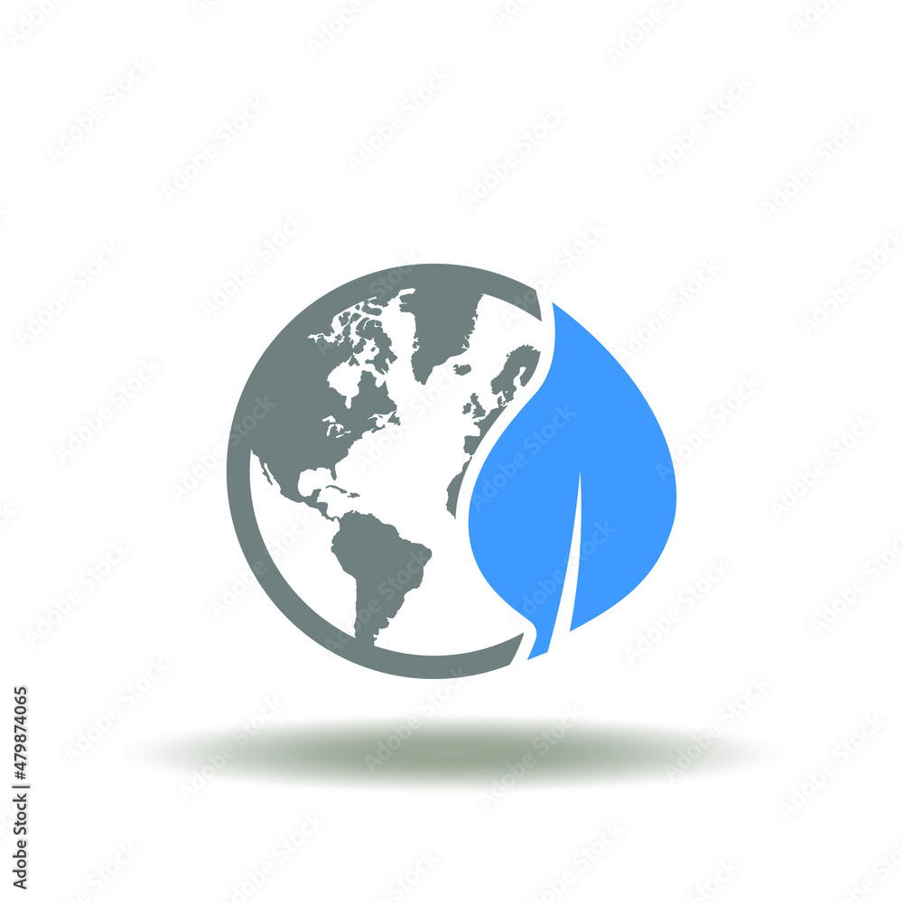 Vector illustration of earth planet with leaf. Symbol of ESG Environmental Social Corporate Governance. Icon of ecology green world savings.