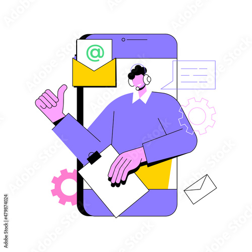 Contact center abstract concept vector illustration. Customer service point, customer relationship management, market research, user support and telemarketing, receiving enquiry abstract metaphor.