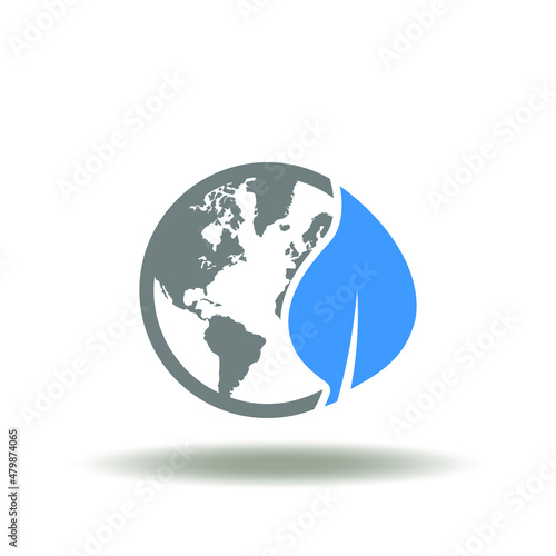Vector illustration of earth planet with leaf. Symbol of ESG Environmental Social Corporate Governance. Icon of ecology green world savings.