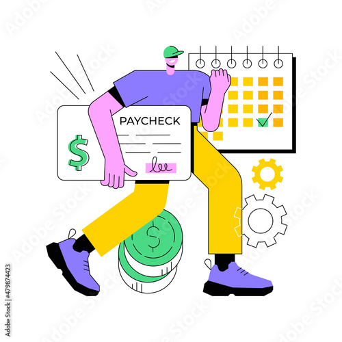 Paycheck abstract concept vector illustration. Paycheck cash, payroll check, revenue payment, paper document, electronic direct deposit, employee bank account, salary statement abstract metaphor.