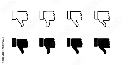 Dislike icons set. dislike sign and symbol. Hand with thumb down