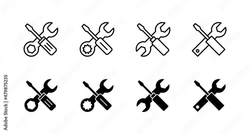 Repair tools icons set. tool sign and symbol. setting icon. Wrench and screwdriver. Service Repair tools icons set. tool sign and symbol. setting icon. Wrench and screwdriver. Service