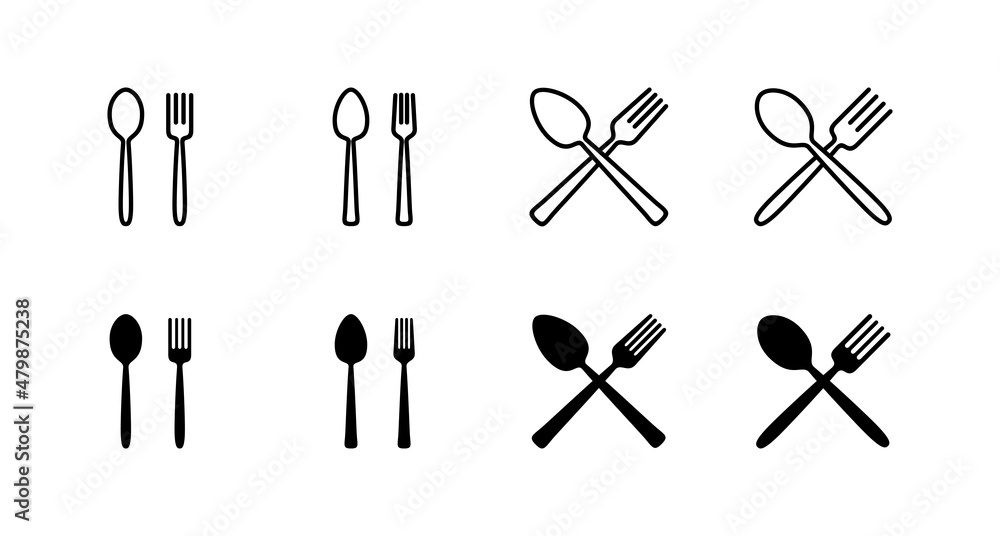 spoon and fork icons set. spoon, fork and knife icon vector. restaurant sign and symbol spoon and fork icons set. spoon, fork and knife icon vector. restaurant sign and symbol