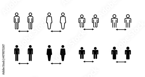 Social distance icons set. social distancing sign and symbol. self quarantine sign