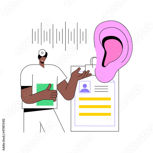 Hearing screening abstract concept vector illustration. Hearing loss evaluation quick test, ear problem screening, diagnosis, sound signal, disability detection, audiologist abstract metaphor.