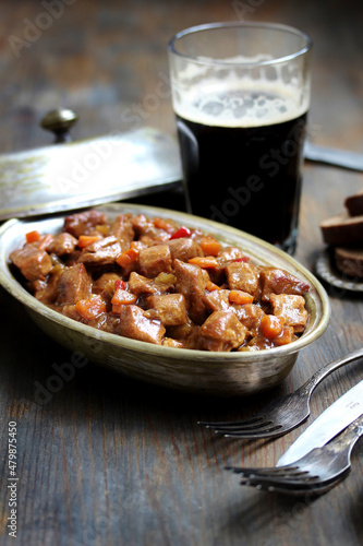 Irish Stew. an Irish dish for St. Patrick's Day. stewed in dark guinness beer