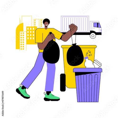 Junk removal abstract concept vector illustration. House maintenance, gardening service, autumn debris cleaning, yard waste disposal, shed demolition, landscaping design abstract metaphor.