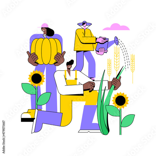 Growing vegetables abstract concept vector illustration. Home gardening for beginners, planting in ground, organic food, salad seeds, container garden, eat fresh food abstract metaphor.