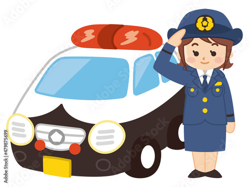 敬礼する婦人警官とミニパト