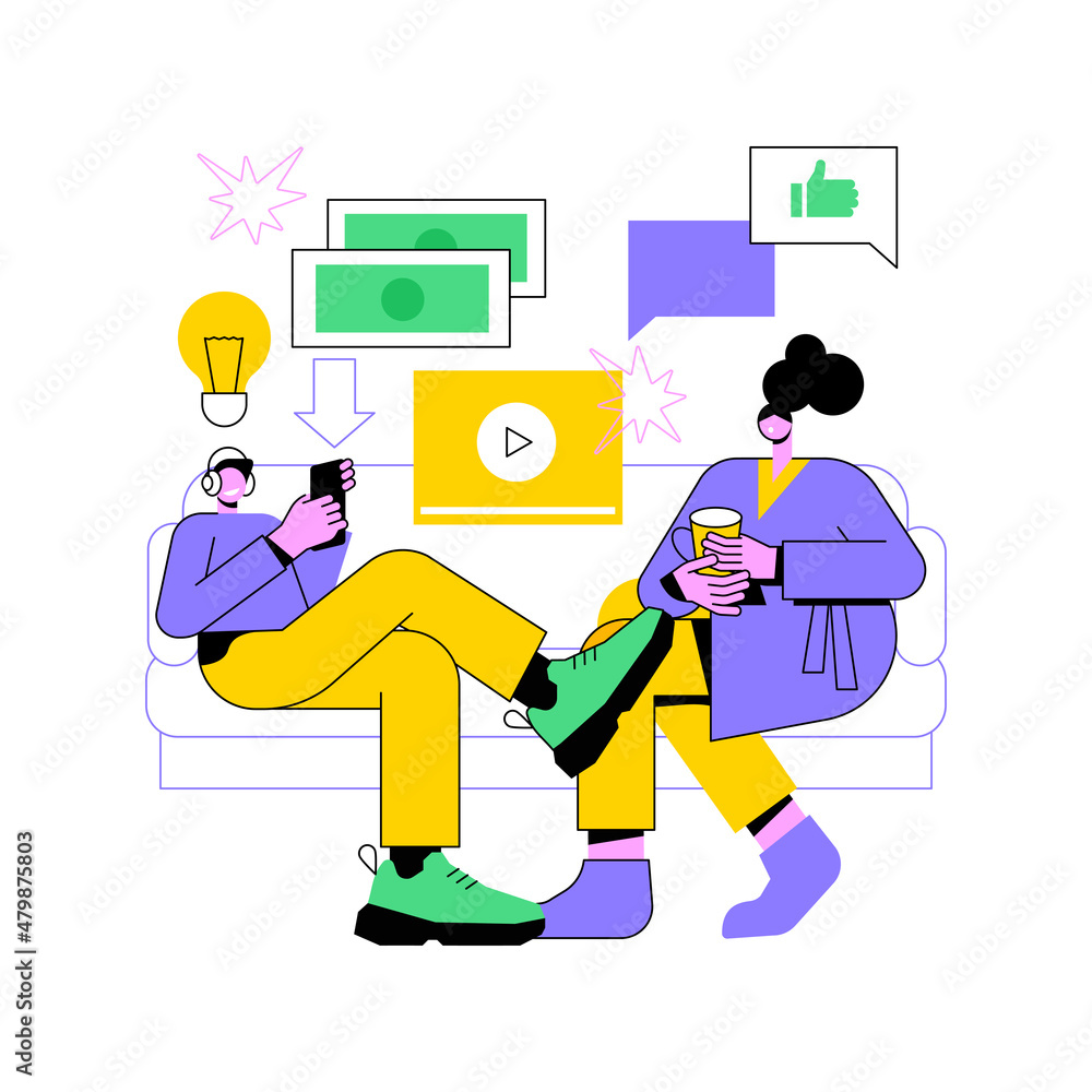 Millennials abstract concept vector illustration. Generation Y, digital native and social media, online communication, live with parents, career building, sharing economy abstract metaphor.