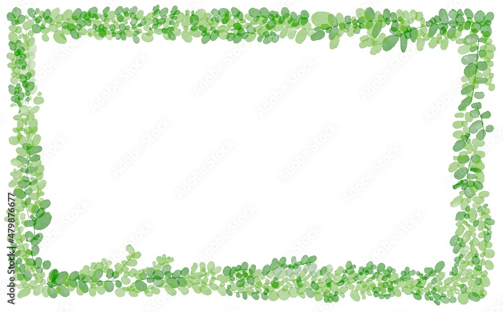 水彩画イラスト。草木の装飾フレーム。緑の葉っぱのフレーム。
Watercolor illustration. Decorative frame of vegetation. Frame of green leaves.