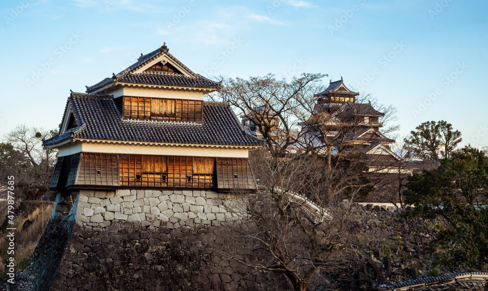 Fototapeta premium The other guardian castle for the Kumamoto castle, the fence collapsed due to the earthquake