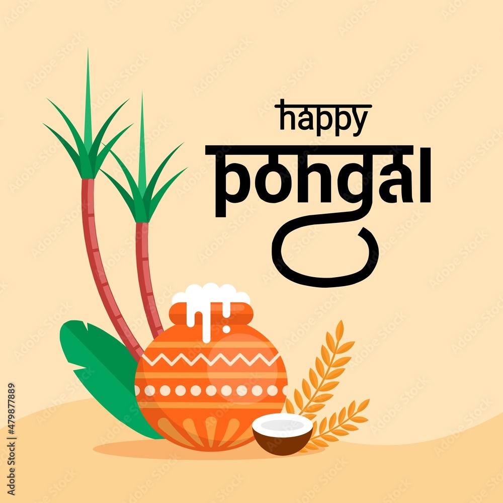 illustration of Happy Pongal Holiday Harvest Festival from Tamil Nadu South  India, banner,poster and greeting background. Stock Vector | Adobe Stock