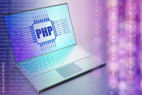 PHP Logo on laptop screen. ...