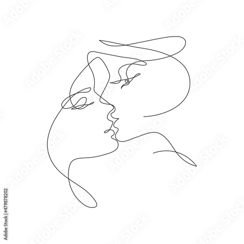 Continuous line art Lesbian girls are kissing. Homosexual couple, romantic, flirting, tenderness, passionate, love. LGBT family, lovers. Poster, contemporary tattoo art, card, Kiss print.
