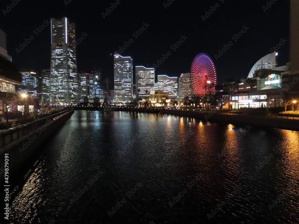 Naklejka premium Night view of Minato Mirai