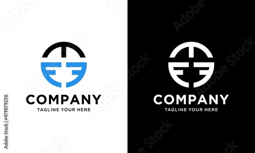 Letter TFF logo formed in circle symbol with simple and modern shape. on a black and white background. photo