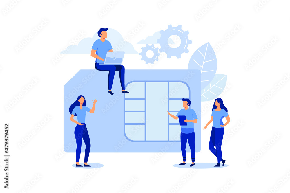 mobile sim card, microcircuit, mobile phone communication scheme flat vector illustration mobile sim card, microcircuit, mobile phone communication scheme flat vector illustration