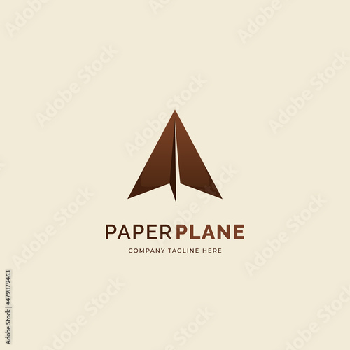 Simple paper airplane logo icon in brown color