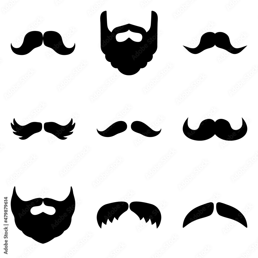 Beards&mustache Flat Icon Set Isolated On White Background Beards&mustache Flat Icon Set Isolated On White Background