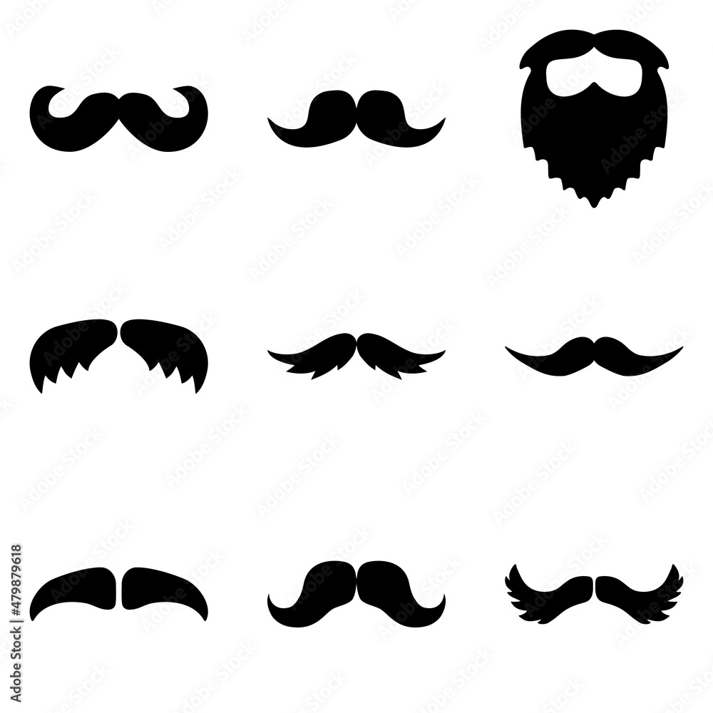 Beards&mustache Flat Icon Set Isolated On White Background Beards&mustache Flat Icon Set Isolated On White Background