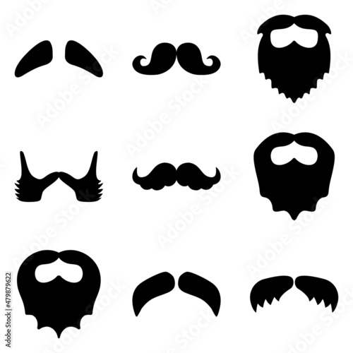 Beards mustache Flat Icon Set Isolated On White Background