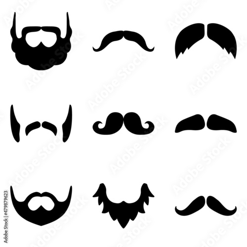 Beards mustache Flat Icon Set Isolated On White Background